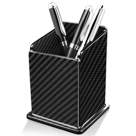 Carbon Fiber Pen Holder Pencil Holder for desk, Desktop Organizer and Black Pencil Cup for Office, School, Home,Glossy Black