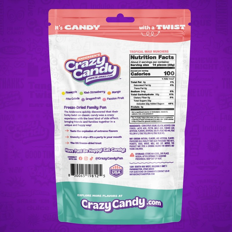 Freeze Dried Tropical Gummy Bears, Crazy Candy Maui Munchers -