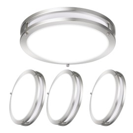 Run Bison 12IN Double Ring Flush Mount Fixture, 15W, 1000LM, with 5CCT 2700K-5000K Adjustable LED Ceiling Lighting, Dimmable Ceiling Light for Hallway, Bedroom, Kitchen, ETL Listed - 4PK