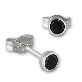 SilberDream Earrings Stud 3 mm 925 Sterling Silver Zirconia Black SDO5533S