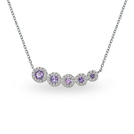 Sterling Silver Genuine, Created or Simulated Gemstone Graduated Journey Necklace with White Topaz Accents, Metal, Amethyst
