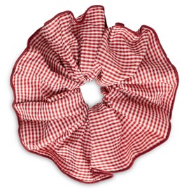 SXQLYH Checked Fabric Hair Scrunchie, Soft Comfortable Large Hair Scrunchie, Elastic Band, 20 cm, Scrunchies, Ponytail Holder, Hair Bobble for Women, Thick Long Hair (Red)