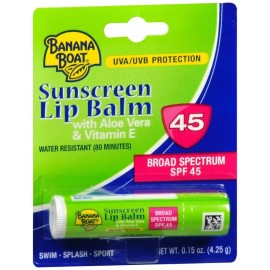 Banana Boat Sunscreen Lip Balm with Aloe Vera & Vitamin E SPF 45 0.15 OZ