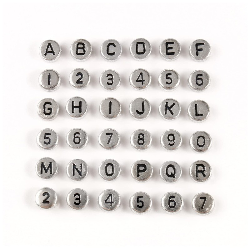 Yochus 1000pcs Silver Mixed Round Acrylic Letter Beads 4x7mm Black
