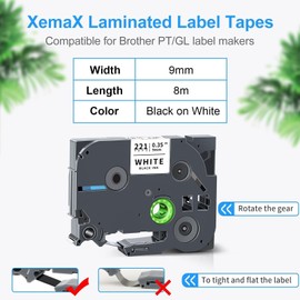 10 x XemaX Label Tape Compatible with Brother P-touch Tapes 9 mm TZe-221 TZ-221 Label Tapes Black on White Label Cassette for Brother P-Touch PT-E110 H100R H110 H101C H108 E100 H100LB H105