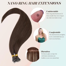 Benehair Nano Beads Hair Extensions #2 Dark Brown Straight Nano Ring Hair Extensions Real Human Hair Remy Invisible 14 Inches (35g)