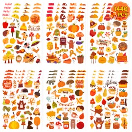 LINAYE 48 Sheets Fall Stickers for Kids, 1440 PCS Autumn Leaves Pumpkin Thanksgiving Stickers Small, Fall Party Favors for Kids, Fall Stickers Bulk for Crafts Scrapbooking,Water Bottles,Envelopes