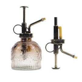 Glass Plant Mister Water Spray Bottle Small Watering Can for Indoor Plants Vintage Style Houseplant Gardening Tools for Succulent Flower (Brownish White)