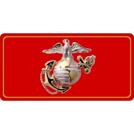 usmc marine corps eagle globe anchor insignia logo red license plate usa made