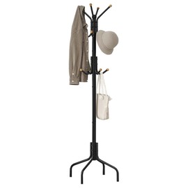 SONGMICS Coat Rack Freestanding, Metal Coat Rack Stand with 12 Hooks and 4 Legs, Holds Clothes, Hats, and Bags, for Entryway, Living Room, Bedroom, Black URCR031B01
