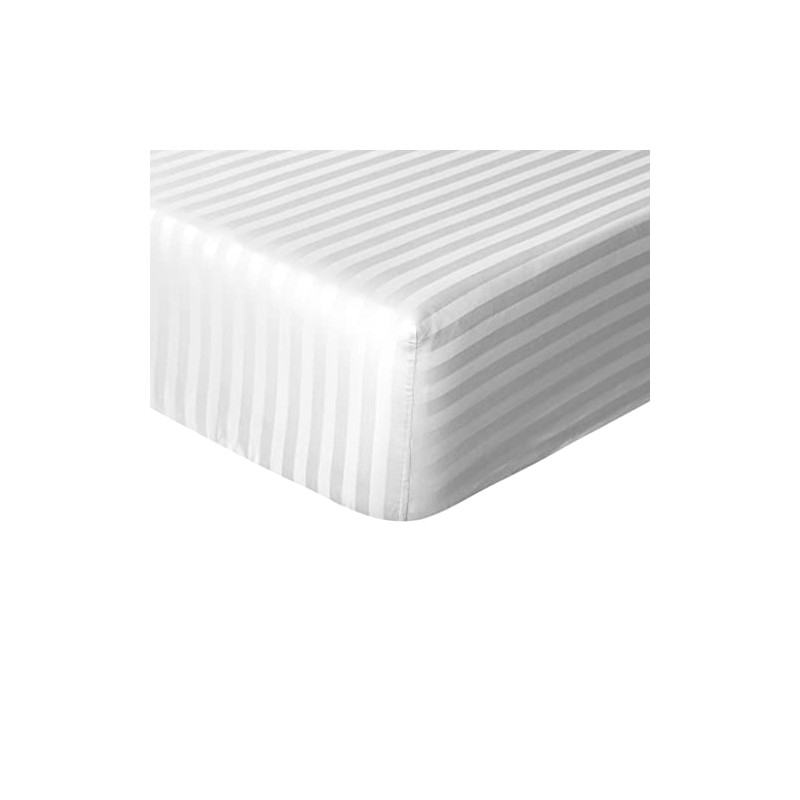 Sleepdown Hotel Quality Fitted Sheet 100% Cotton Satin Stripe Warm