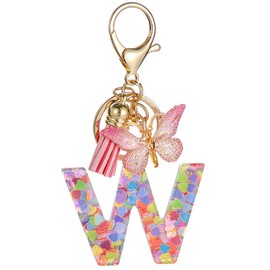 Moydolo Cute Alphabet Initial Letter Keychains Tassel Butterfly Pendant Key Ring for Women Girls Gifts Purse Handbags
