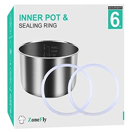 6 Qt Power Cooker XL Replacement Inner Pot with 2 Pack Sealing Ring for Power Pressure Cooker PPC770 PPC771 PPC770-1 PRO PCXL-PRO6 YBD60-100 WAL1 WAL2