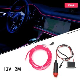 Unbranded Dashboard Interior Atmosphere Light EL Wire Strip 12V Led 2M Pink For Dodge