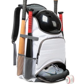 MERALIAN Baseball Backpack with Shoe Compartment,Lightweight Softball Bag for Baseball, T-Ball & Softball Equipment & Gear. (White)