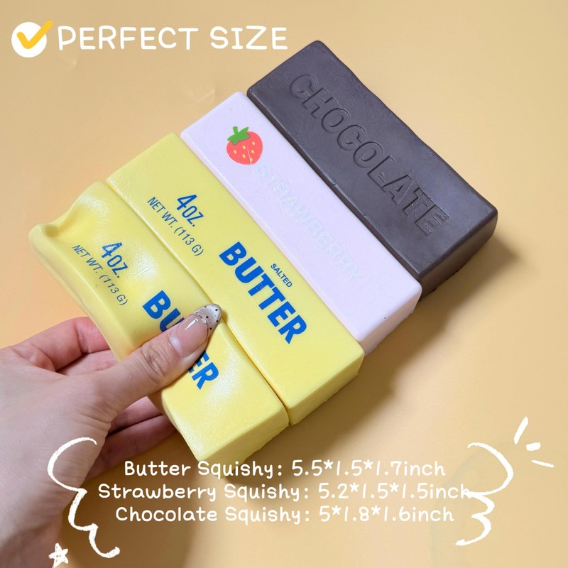 4 Pack Butter Squishy Toy, Super Soft Butter Shape Slow