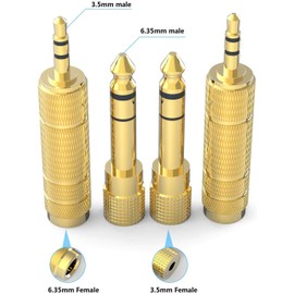 DIGITNOW! 6.35 mm Jack Plug to 3.5 mm Jack Socket and 3.5 mm, 6.35 mm Jack Socket aux Audio Adapter with Gold-Plated Contacts for Headphones/Speakers/Guitar/Piano
