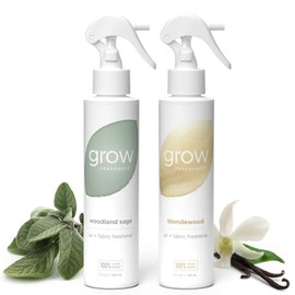 Grow Fragrance Scented Fabric and Room Air Freshener Spray - Certified Non-Toxic, 100% Plant-Based Essential Oils - 5 oz (Blondewood + Woodland Sage 2-Count)