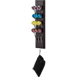Viper Dart Caddy Solid Wood Wall Mounted Dart Holder / Stand, Displays 4 Sets of Steel or Soft Tip Darts, for all Sisal & Electronic Dartboards, Surrounds & Cabinets, Mahogany Finish