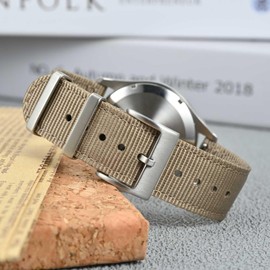 [Anbeer] 18mm 時計バンド ナイロン ツーピース式 クイックリリーズ替えベルト メタル製ループ付き カーキー シルバーバックル