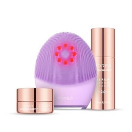 FOREO Set Glow & Clean – Cepillo facial LUNA 4 plus Sensitive + SÉRUM SUPERCHARGED 2.0 30 ml + Mascarilla hidratante de noche 75 ml – Tecnología de luz avanzada