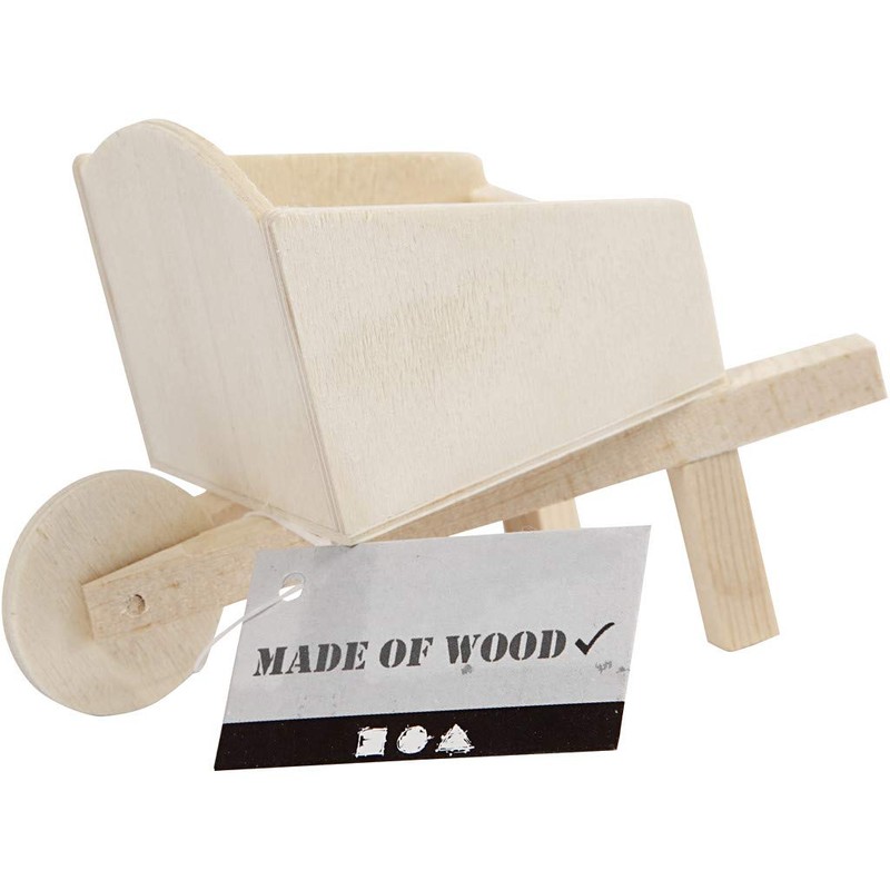 greedeko Miniature Wheelbarrow for Crafts, 11 x 6 cm, Wood,