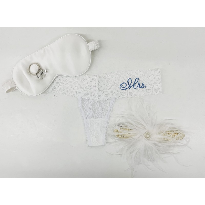 Classy Bride - Tanga de encaje para novia, Blanco, azul,