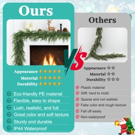 TOWPONICS 9FT Norfolk Pine Garland, Real Touch Artificial Long Greenery Christmas Garlands for Table, Mantle, Wall, Stairs, Fireplace, Indoor & Outdoor Xmas Holiday Decorations (1 Pcs)