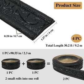 WADILE 360" x 1.57" 3D Wall Edging Self Adhesive, Pattern Molding Peel and Stick Wallpaper Border, Flexible Base Moulding Trim Mirror Border Lines, Black, 4PC