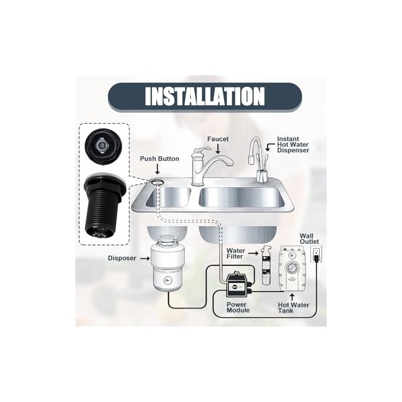 2026 Upgraded Sink Top Push Button with Air Hose Replacement,