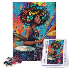 African American Puzzles for Adults 500 Piece Rock Music Black Woman Musican Jigsaw Puzzle Abstract Black Queen Playing Musical Wooden Puzzle for Family Friends Activity