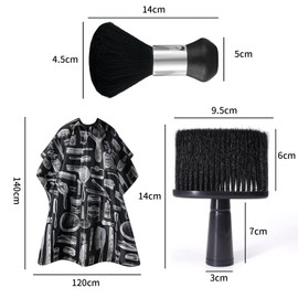 NIYATA Hairdressing Cape, Neck Brush, Hairdresser Set, 2 Hairdressing Brush and 1 Hairdressing Cape, Black Hairdresser Hair Brush, Soft Barber Brush, Waterproof Hairdressing Cape for Household, Salon,