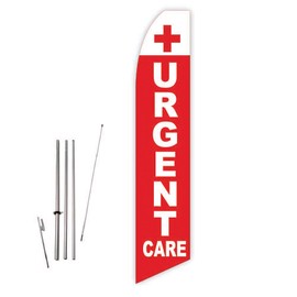 Urgent Care (Red) Super Novo Feather Flag - Complete with 15ft Pole Set and Ground Spike
