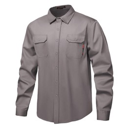 DPSAFETY FR Shirt 7oz Fire Resistant Shirts Men's,CAT2 Welding Shirt 100% Cotton Flame Resistant Shirts Gray (2X-Large)