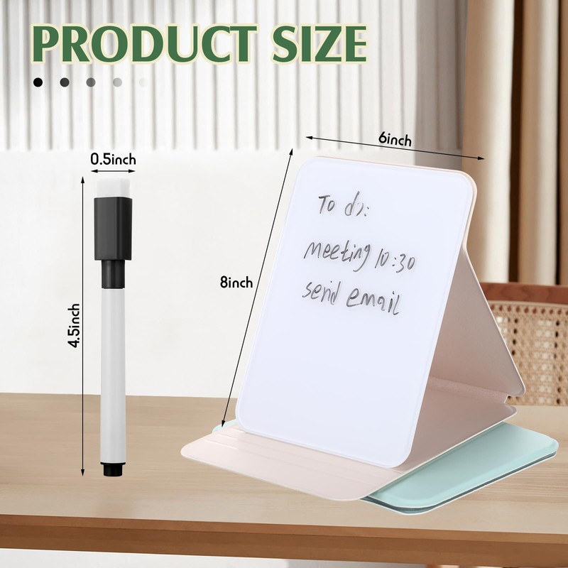 Dunzoom 2 Pcs Small Glass Desktop Whiteboard with Reversable Stand