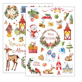 Merry Christmas Rub on Transfers Labels 8.3 x 11.7 Inch Xmas Gift Rub on Decals Xmas Snowman Deer Stickers 2 Sheet Christmas Holiday Rub on Stickers for Christmas DIY Paper Home Decor