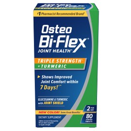 Osteo Bi-Flex Glucosamine Triple Strength Plus Turmeric Supplement with Curcumin for Joint Support and Range of Motion, 40 Day Supply, 80 Coated Tablets, Joint Health Nutritional Supplements
