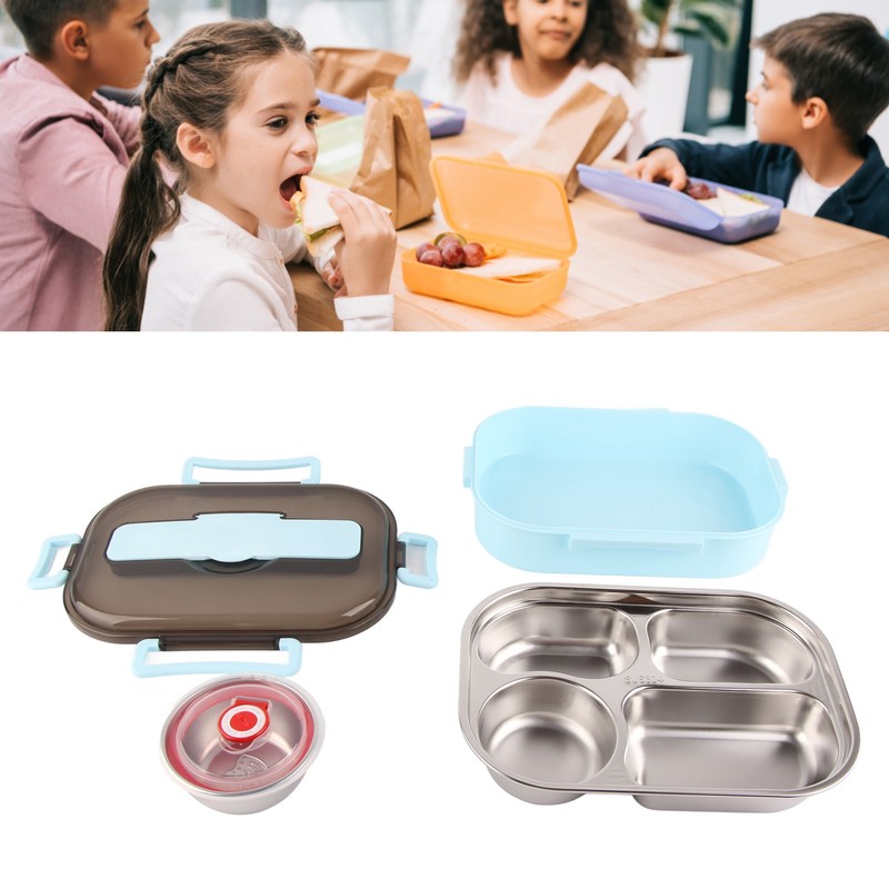 Stainless Steel Lunch Box Food Grade Safe 4 Compartments Portable