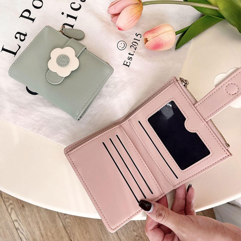 Happykau Women's Short Bi-Fold Wallet, Coin Case, Compact, Cute Mini