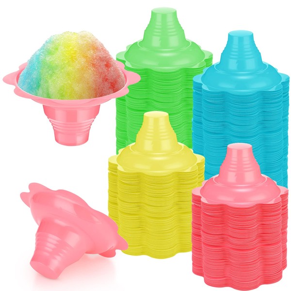 4 oz Colorful Shaved Ice Cups Flower Shaped Snow Cone Cups Small Leak Proof Plastic Slush Snack Ice Cream Bowls for Hawaiian Holiday Party Summer Cookout Kids Birthday (60 Pieces)