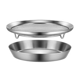 WAGENSTEIGER Stainless Steel Mesh Tray Set with Drip Pan, Air Fryer Basket and Tray, Kitchen Colander, Vegetable and Fruit Strainer, Food Filter, BBQ Prep Tool, Fruit Serving Dishes (7.48 inch)