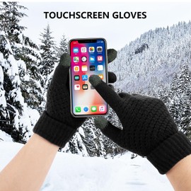 Minicoco Women Gloves Winter Warm Knitted Thermal Gloves Touchscreen Gloves Ladies Gloves Winter Gloves for Outdoor Cycling Running Hunting Climbing (Black)