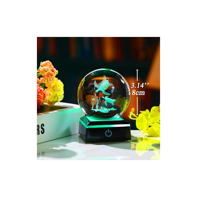 Qianwei Sea Turtle Gifts 3D Crystal Ball 3.14''