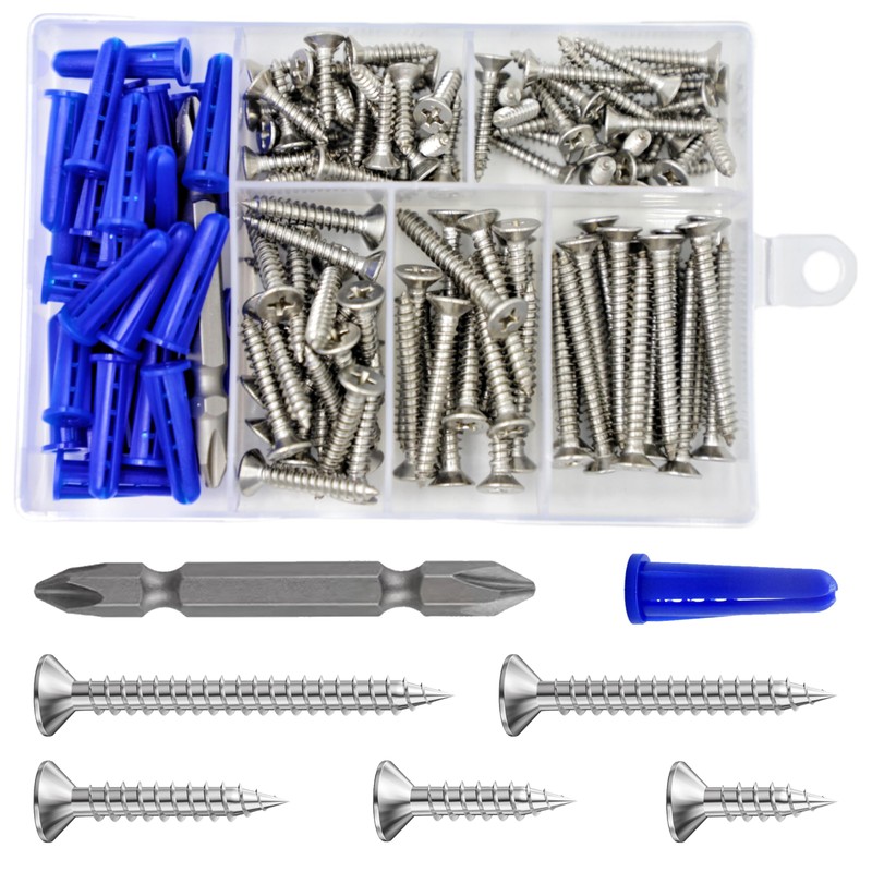 Wensilon (135Pcs) 304 Stainless Steel Wood Screw Quick Metal Self