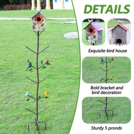 Multifunctional Metal Bird House Glass Bottle Tree Stake for Outdoor Colorful Garden Decorative Bottle Holder & Outdoor