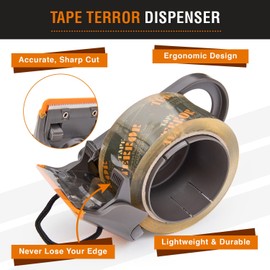Tape Terror Packing Tape Dispenser - Heavy Duty Shipping Tape Dispenser for Boxes, Refillable, Fits Standard Bulk Tapes Up to 2" Wide - Razor-Sharp Cutting Packaging Tape Dispenser (1-Count)