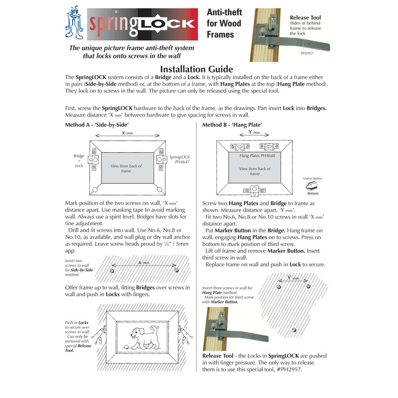 PictureHangers SpringLock Artwork Picture Hanging System Metal Silver Screw-In Drywall
