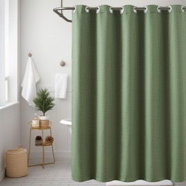 jinchan No Hook Waffle Shower Curtain Waterproof Fabric Shower Curtain for Bathroom Modern Hotel Honeycomb Textured Bath Curtain Machine Washable Olive Green 70x72
