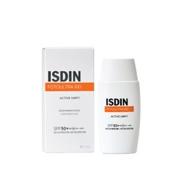 ISDIN FotoUltra 100 Active Unify SPF 50+, Protector Solar Facial, Aclara y unifica el tono de piel, 50 ml