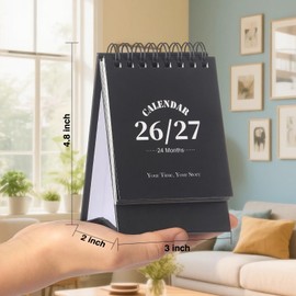 Desk Calendar 2026-2027, 2 Years Calendar Runs from Jan. 2026 until Dec 2027, Table Monthly Planner with Stickers for Home,Office,School Organization(Black,3" x 4.8")
